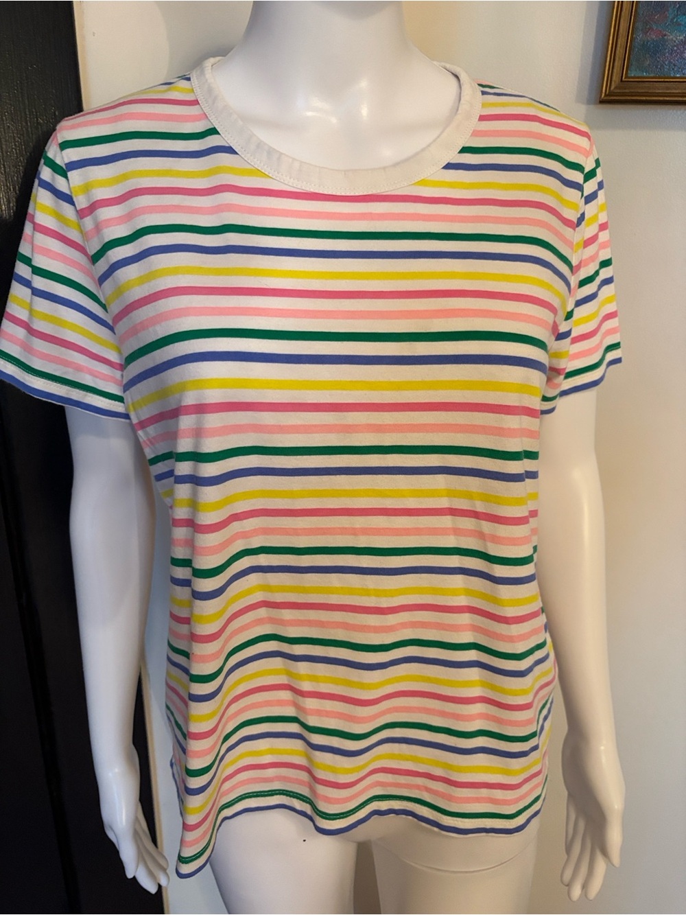 J. Crew Preppy Short Sleeve Rainbow Stripe Tee in White - M